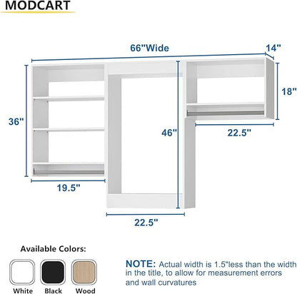 Modular Closet, 66" Wide Organizer with Hanging Shelves, Wood Tower Storage for Walk-in Closets, Wall Mounted Wardrobe, Bedroom, White