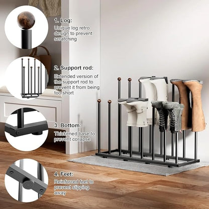 Boot Rack for Tall Boots, Free Standing Shoe Rack with 16 Posts, Holds 8 Pairs of Boots, Upside Down Storage Design Prevents Wrinkles & Creases, Metal Organizer for Closet, Entryway, Garage, Black