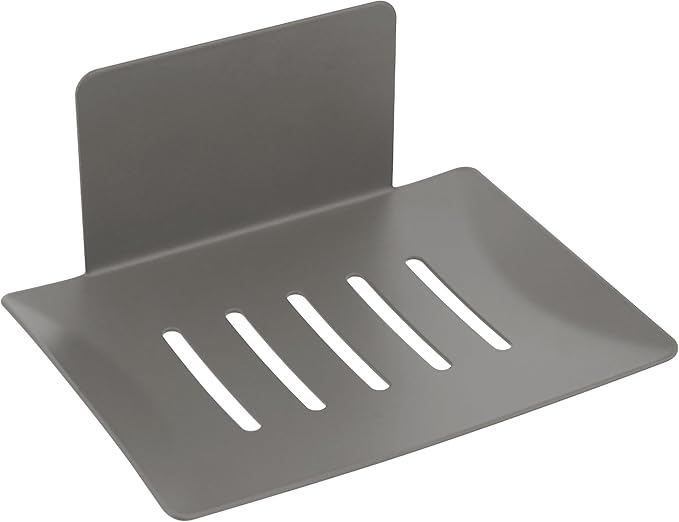 Soap Dishes for Bathroom, Bar Soap Holder with Self Draining Tray, Soap Tray for Shower Wall, 4 Slot Self-Adhesive Soap Container (Gun Grey)