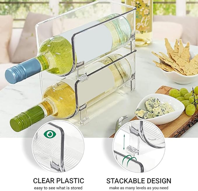 Cabilock Stackable Drawer Style Wine Rack 2-Pack 8.07X3.93X4.01In Compact Bottle Holder Organizer for Kitchen Bar Home Party Events