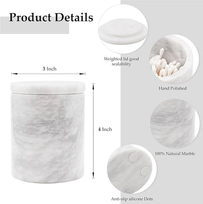 Marble Q-Tip Holder for Bathroom, White Cotton Swab Dispenser, Luxury Bathroom Accessories Countertop Organizer for Cotton Balls & Cotton Rounds, Bathroom Counter Storage Canister