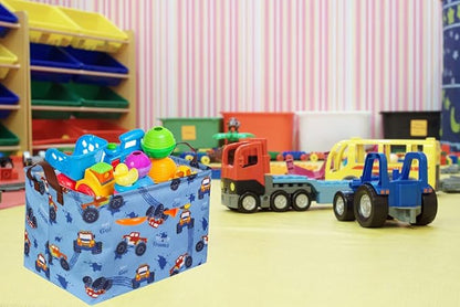 Rectangular Monster Truck Basket Organizer.Kids Baskets,Boys Storage Basket with Handles.Car Bins for Kids,Books, Gifts Storage. (Monster Trucks )