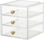 AJIODA Makeup Drawer Organizer Box with 3 Drawers, Acrylic Cosmetic Display Case Vanity Organizer Jewelry Storage Box Stackable Storage for Cosmetics, Skin Care, Bathroom, Countertop, Gold Handle
