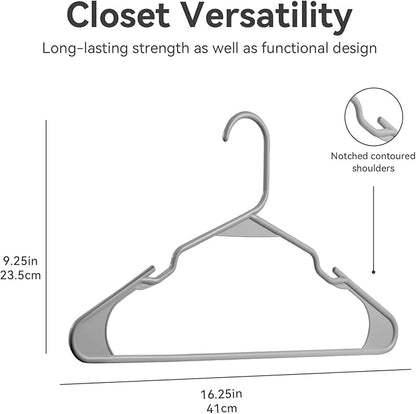 Plastic Hangers - 50 Pack,Durable Space Saving Hangers for Everyday Use and Dorm Room Essentials - Grey
