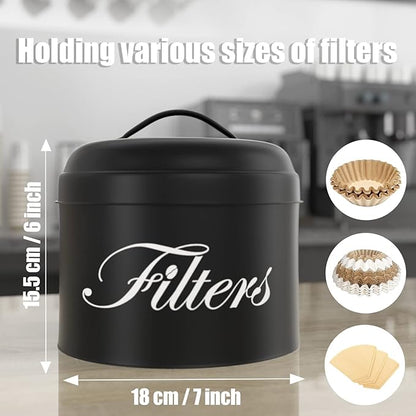 Coffee Filter Holder with Lid, Basket Storage Container for Counter, Black Small Bar Accessories for Coffee Bar Station(Black)