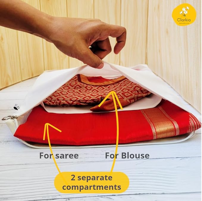 Reusable Cotton Saree Cover with Blouse compartment big size for Storage, Wardrobe Organizer bags saree bags cotton (17x17 inches, 24)