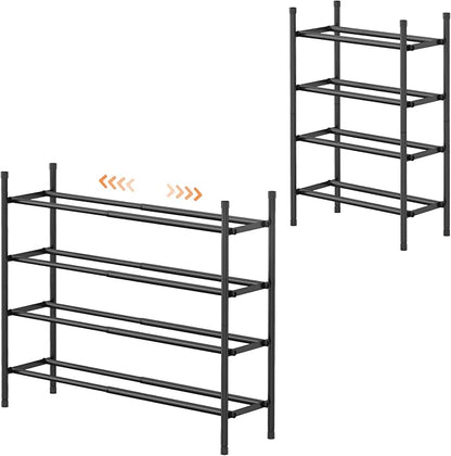 Uneviesyka Expandable Shoe Rack Organizer,Adjustable and Stackable Shoe Storage Shelf,Heavy Duty Metal Small Shoe Rack for Closet Entryway Bedroom (Black, 4 Tier)