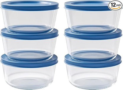 12-Piece Glass Food Storage Containers Set (6 Containers + 6 BPA-Free Lids) | 2-Cup, Leakproof | Microwave, Freezer, Oven & Dishwasher Safe | Ideal for Meal Prep & Pantry Organization, Deep Navy