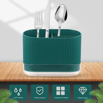Silverware Organizer Plastic Utensil Holder Caddy with Drainage Chopstick Cage 3-Compartment Flatware Drainer Basket for Kitchen Sink and Countertop