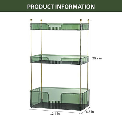 Akinbas 3 Tier Bathroom Organizer Countertop Makeup Perfume Tray Skincare Organizer for Bathroom Dresser Vanity (Green)