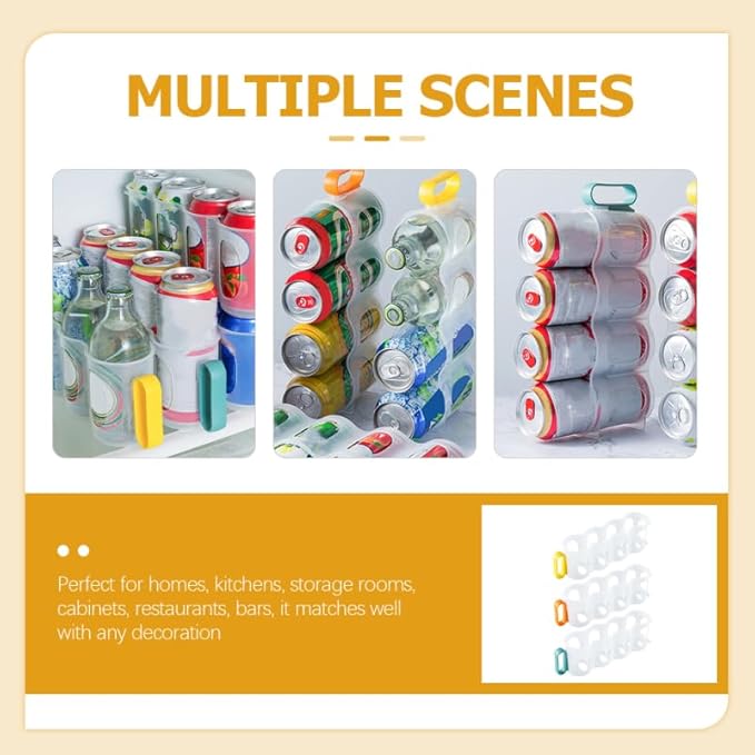 DECHOUS 3 Pack Portable Soda Can Organizer for Refrigerators Plastic Soda Can Holder Dispenser Beverage Holder for Fridge Pantry Freezer Kitchen
