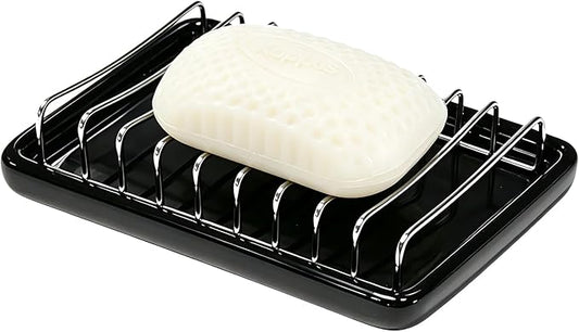 Soap Dish Drain Tray Self Draining Soap Holder Sponge Holder Soap Dishes for Shower, Bathroom, Kitchen Sink (1, C-Black)