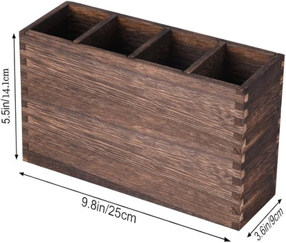 WuGeShop Heightened Wooden Silverware Holder, 4 Compartments Flatware Utensil Caddy, Great Flatware Caddy- Ideal for Kitchen, Dining, Home Party, Buffet, and More