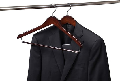 Quality Hangers Wooden Hangers Beautiful Sturdy Suit Coat Hangers with Locking Bar Mahogany (5)