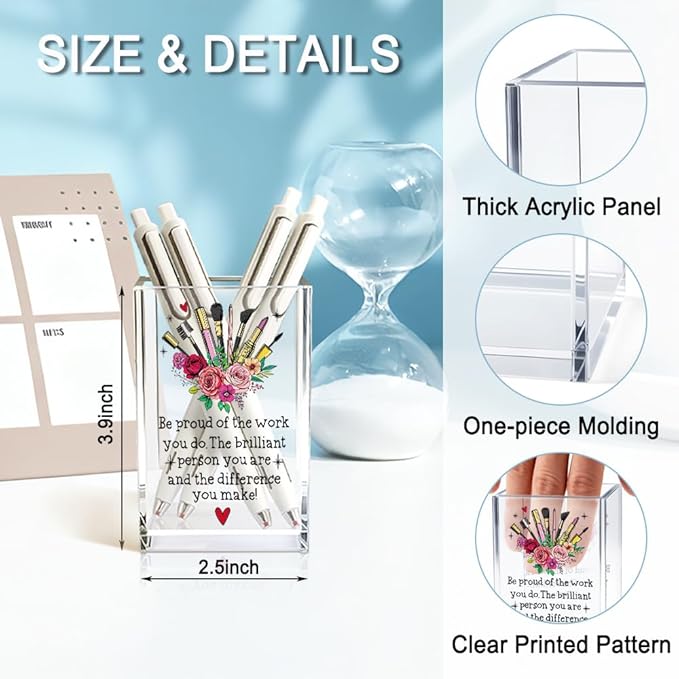 Be Pround of The Work You Do Acrylic Cosmetic Holder, Inspirational Makeup Brush Holder Gifts, Encouragement Gifts for Girls Women, Lipstick Storage for Bathroom Jewelry Accessories Holding