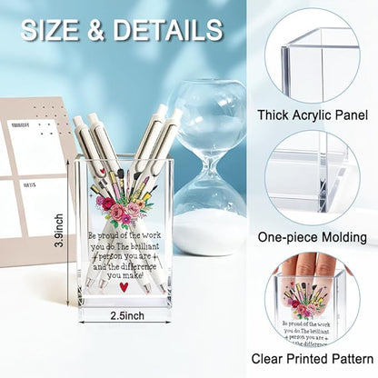 Be Pround of The Work You Do Acrylic Cosmetic Holder, Inspirational Makeup Brush Holder Gifts, Encouragement Gifts for Girls Women, Lipstick Storage for Bathroom Jewelry Accessories Holding