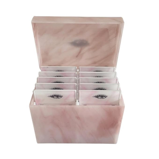 10 Layers Acrylic Eyelash Storage Box,Eyelash Holder Extension Tool,Makeup Organizer False Eyelashes Glue Pallet Holder, Grafting Eye lashes Close-Packed Display with 10 Pallets (Marble Pink)