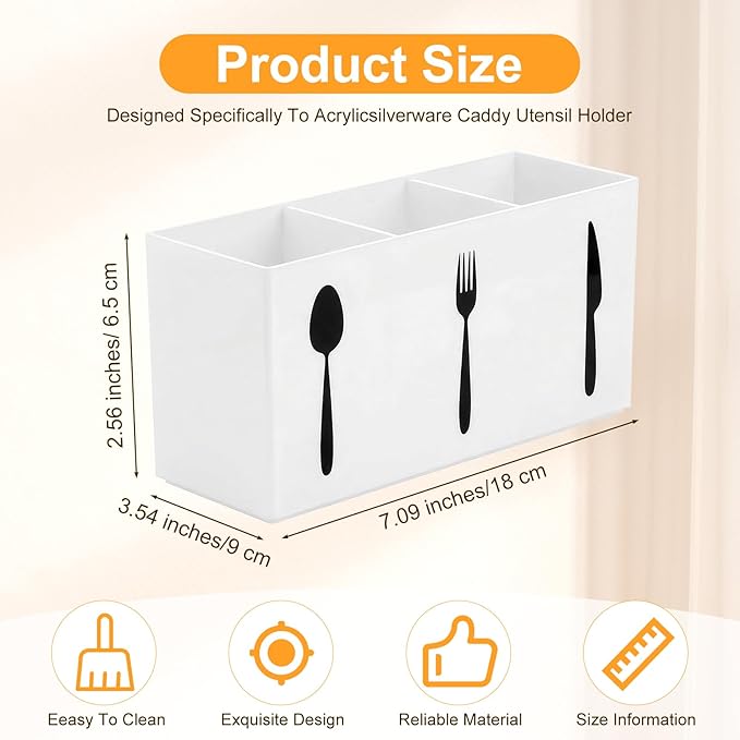 Cutlery Storage Organizer Silverware Caddy Utensil Holder Countertop Knife Spoon and Fork Organizer Kitchen 3 Section Tableware Storage Box Indoor Outdoor Party Tableware Holder (Black) (White)