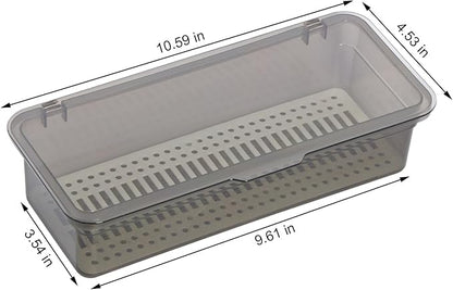 Clear Stackable Storage Drawers,Plastic Organizers Bins with Lid for Makeup Palettes, Cosmetics,and Beauty Supplies,Ideal for Vanity,Bathroom,Cabinet,Desk Organization (Grey)
