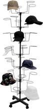 7-Tier Rotating Hat Rack with 4 Wheels, Large Capacity Storage for 35 Hats, Modern Display Stand with Brakes for Home Store Commercial Use, Metal Wig Holder for Cowboy Hats, Baseball Hats (Black)