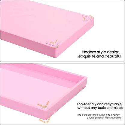 Vanity and Bathroom Tray, 15" ABS Countertop Organizer,Waterproof Vanity Tray for Toilet Tank,Perfume,Soap,Keys,Bathroom Accessories,Kitchen and Bath Trays,Non Slip Small Trays,Pink