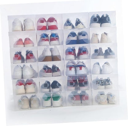 6pcs Stackable Shoe Storage Boxes Flip Lid 33x20x12cm White Plastic Shoe Organizer Containers for Home Closet Storage