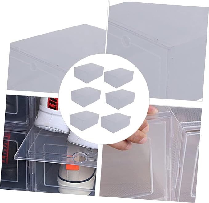 Holibanna 6pcs Transparent Plastic Shoe Organizer Box Clamshell -friendly Pp Material Stackable Storage for Sneakers Simple Design Scratch Resistant