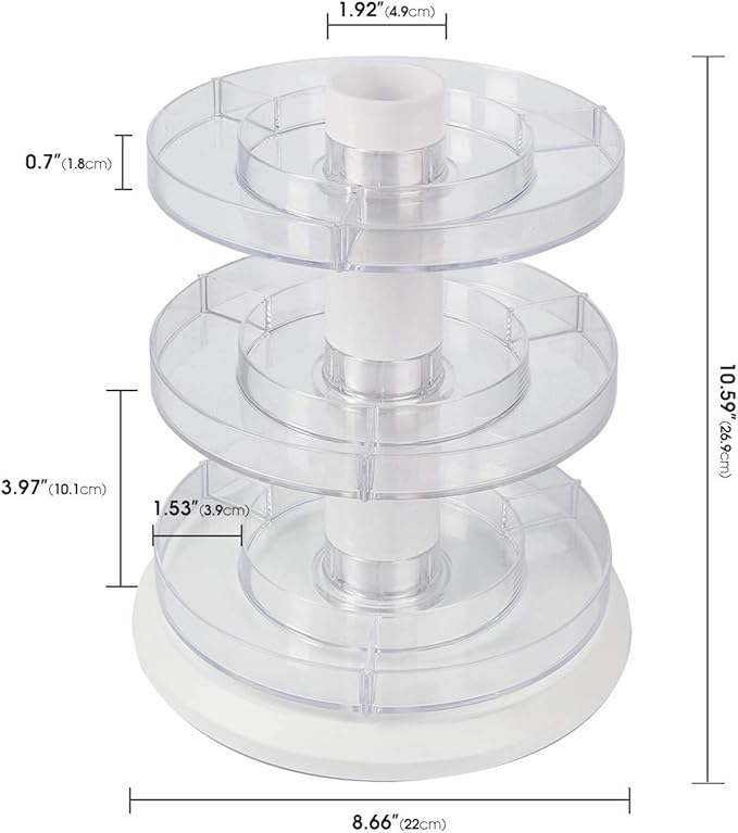 J JACKCUBE DESIGN Acrylic Rotating Nail Polish Display Stand Spinning Rack Holds 69 - 117 Bottles, 3 Tier Storage Holder Organizer for Nail Polish, Makeup, Essential Oil and more - MK548B