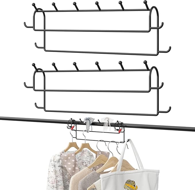 Space Saving Hangers for Clothes: 2 Pack 16 Inch 10 Hooks Magic Hanger Closet Organizer Metal Heavy Duty Hangers for Shirt Coat Pants Skirt Sorting Storage - Black