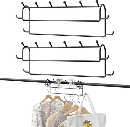 Space Saving Hangers for Clothes: 2 Pack 16 Inch 10 Hooks Magic Hanger Closet Organizer Metal Heavy Duty Hangers for Shirt Coat Pants Skirt Sorting Storage - Black