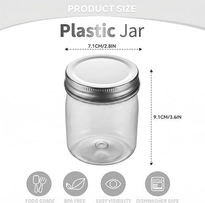 novelinks 8 oz Clear Plastic Jars with Airtight Lids, 32 Pack Plastic Mason Jars with Lids 8oz, Refillable Storage Slime Containers & Small Spice Jar for Kitchen Organization (32 Pack,Silver)