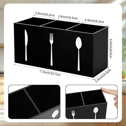 Hxezoc Black Acrylic Cutlery Storage Organizer, Plastic Silverware Caddy 3 Section Tableware Holder for Kitchen Indoor Outdoor Decoration Supplies