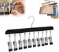 Closet Organizer with 10 Clips, Space Saving Hanging Closet Organizer, Space-Saving Hat Scarf Clothespins for Jeans Skirts Socks Pant Hangers with Clips (1, black-10 Clamps)
