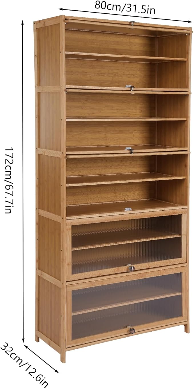 10 Tiers Shoe Storage Cabinet,Bamboo Shoes Shelf Organizer,Shoe Rack with Transparent Acrylic Cabinet Door,Free Standing Shoes Shelf for Entryway Bedroom,31.5 * 12.6in,Brown (Brown)