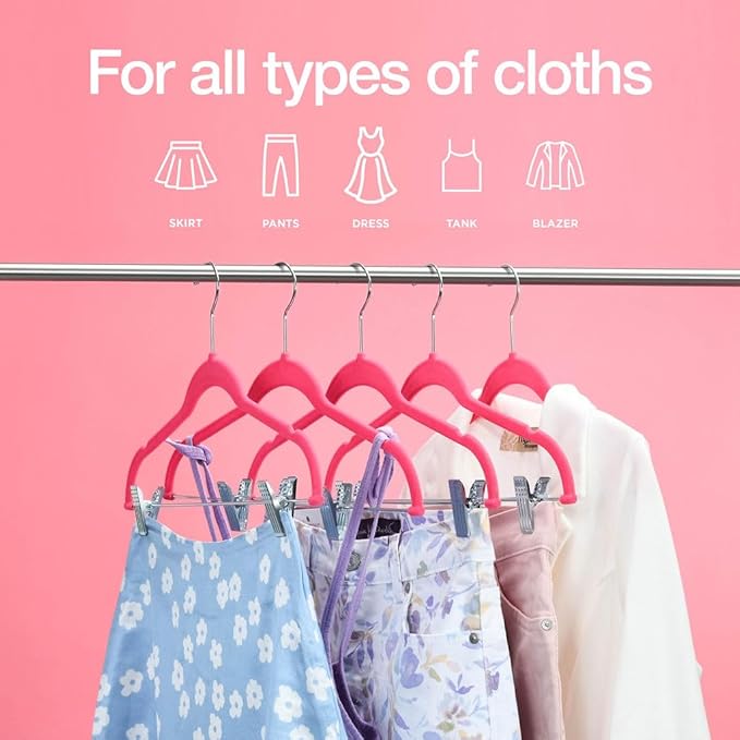 Home-it 10 Pack Clothes Hangers with clips - PINK Velvet Hangers - made for skirt hangers - Clothes Hanger - pants hangers - Ultra Thin No Slip