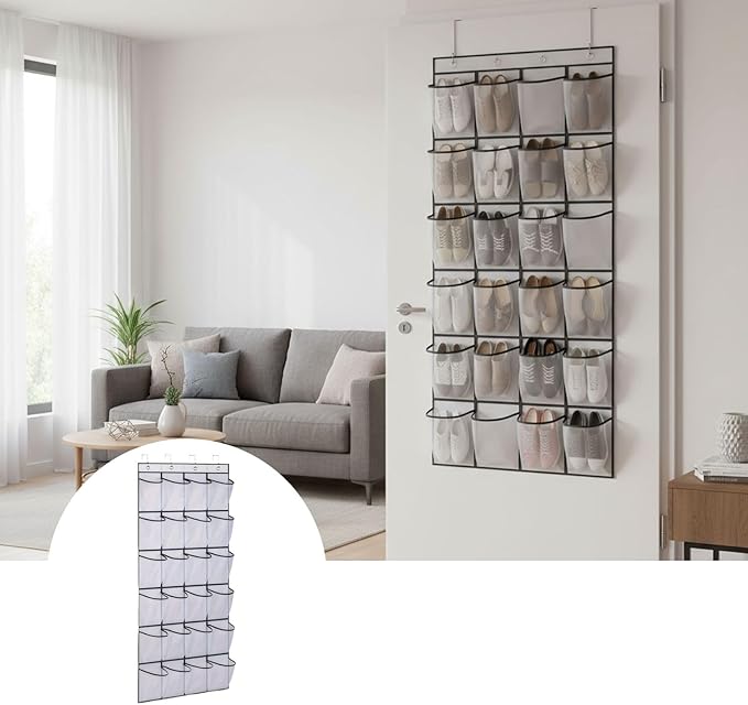 Over the Door Shoe Organizer for Bedroom Door with Multiple Pockets - Hanging Shoe Storage Bag Caddy