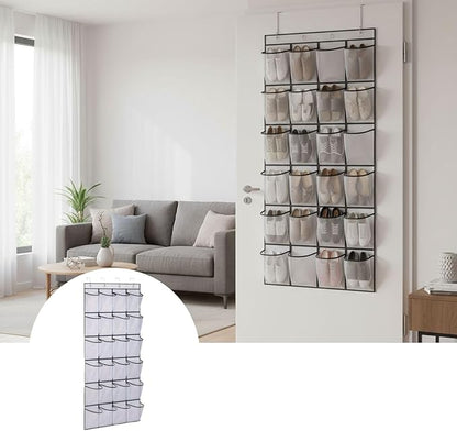 Over the Door Shoe Organizer for Bedroom Door with Multiple Pockets - Hanging Shoe Storage Bag Caddy