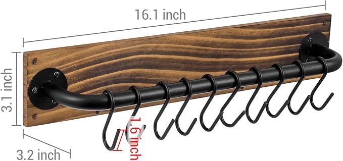 MyGift 2 Pcs Hat Rack for Baseball Cap with 10 Hooks, Floating Shelves Wall Mount with Key Holder Hooks, Cap Organizer Display, Urban Industrial Burnt Solid Wood, Matte Black Metal Pipe