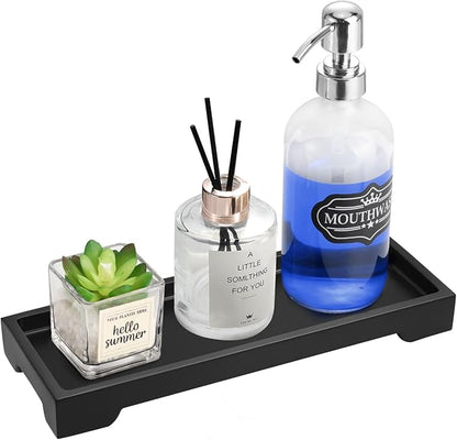 Luxspire Bathroom Vanity Tray, Resin Black Bathroom Tray Toilet Tank Tray, 11.2x4.1 inch Kitchen Sink Trays, Countertop Organizer for Candles Soap Towel Perfume Holder Jewelry Dish, Small, Matte Black