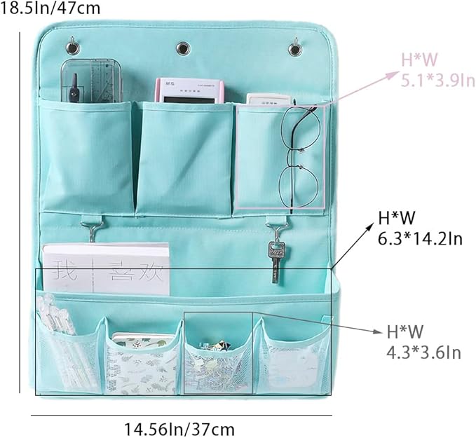 Hanging Organizer with Pockets – Wall & Door Storage Bag with 3 Sticky Hooks – Hanging Storage Organizer for Bathroom, Bedroom, Closet, Dorm, Washing Table (2Layer, Blue)
