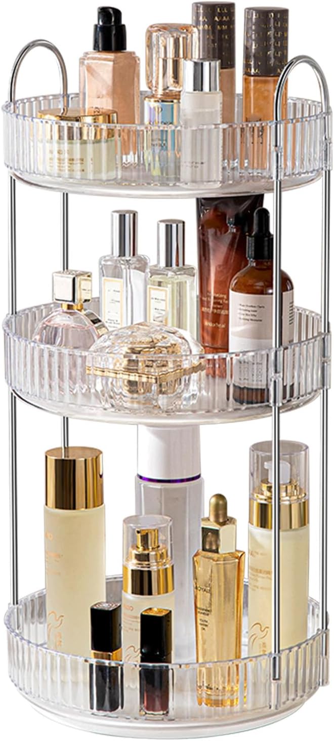 360 Rotating Makeup Organizer and Storage for Vanity Countertop 3 Tiers, High Capacity Cosmetic Skincare Perfume Organizers for Dresser Bathroom Lazy Susan