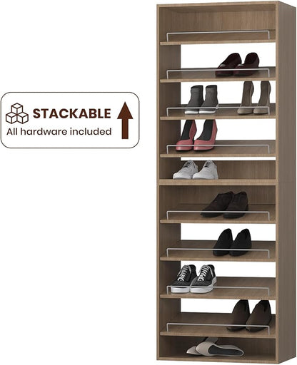 ROOMTEC 25.5" Shoe Shelf Short Tower Closet Unit, Modular Closet System with Shelf, Wardrobe Organizer for Bedroom or Walk-in Closet, Wall Mounted, Customizable Clothes Storage Unit, Wood