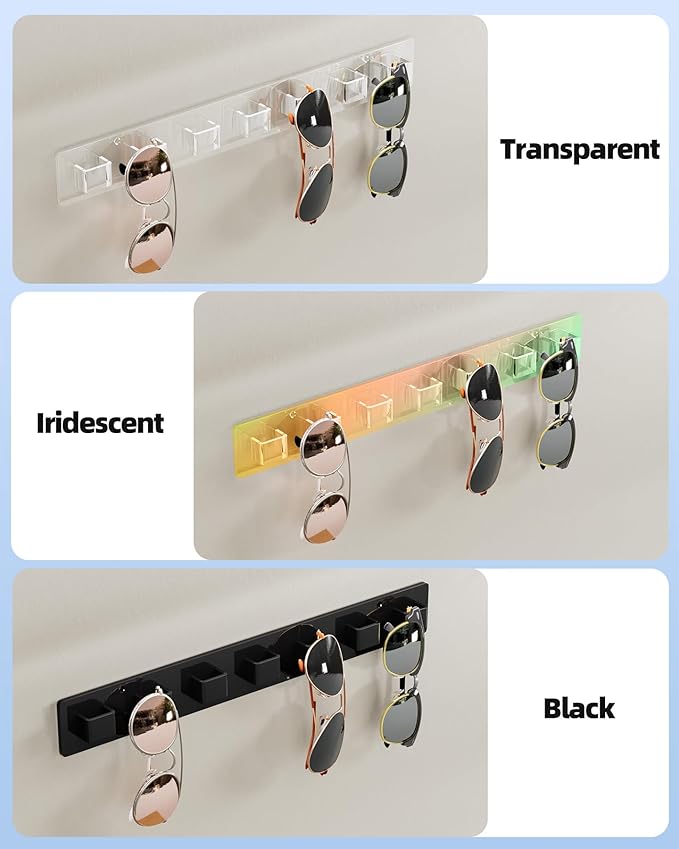 MaxGear Sunglasses Organizer Wall Mount, 2-Pack Acrylic Eyewear Display Holder with 14 Slots, Sunglasses Storage, Includes Adhesive Tape & Screws, Black Wall Mounted Shelf for Closet, Cabinet, Door