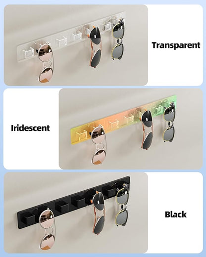 MaxGear Sunglasses Organizer Wall Mount, 2-Pack Acrylic Eyewear Display Holder with 14 Slots, Sunglasses Storage, Includes Adhesive Tape & Screws, Black Wall Mounted Shelf for Closet, Cabinet, Door