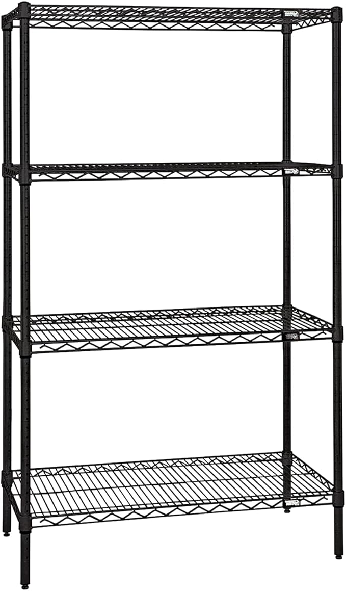 Quantum Storage Systems WR63-1248BK Starter Kit for 63" Height 4-Tier Wire Shelving Unit, Black Finish, 12" Width x 48" Length x 63" Height