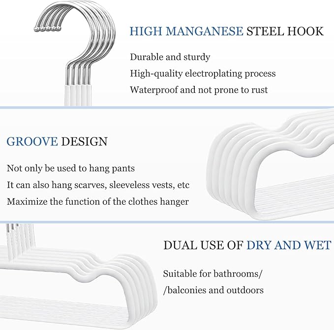Non-Slip Rubber Pants Hangers,20 Pack Slim Thin Space-Saving Trouser Hanger,Rust-Free Closet Clothes Organizer for Slacks Scarf Ties,13.3inch