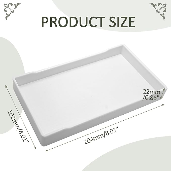 Jiozermi 8.03" Countertop and Bathroom Vanity Tray, Plastic Vanity Sink Tray Rectangle Soap Tray Kitchen Sink Tray Bathroom Tray for Lotion Bottles Perfume Jewelry Candle Key Ring(White)