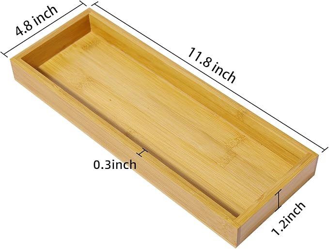Natural Bamboo Bathroom Tray, Perfume Tray, Vanity Tray, Smooth and Thick Wooden Tray Holder for Perfume, Toiletries, Cosmetics, Decor and More-Rustic Bath Accessories and Perfume Trays for Dresser