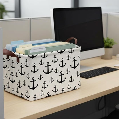 Anchor Storage Basket Waterproof Canvas Toy Storage Bin Home Anchor Decor Collapsible Outdoor Basket with Leather Handles Nautical Decor Blanket Baskets For Closets,Bedrooms,Gifts Baskets