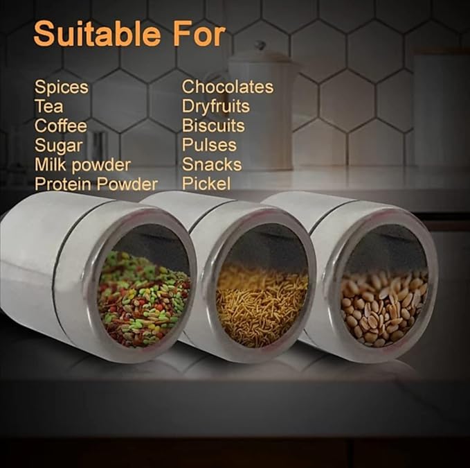 Stainless Steel Masala Box, 7 Compartments, Round Container with Lid, 20 cm, Silver